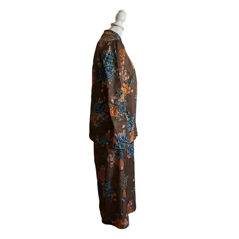 Vintage 1970s Sears Dress Cardigan Taupe Floral 2 Piece Set Maxi US Size 10 - Picture 4 of 16